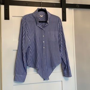 J Crew blue stripped tie front blouse.